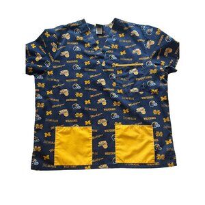Michigan Wolverines Dudz Scrub Top L Cotton Blend semi-homemade v neck scrub top